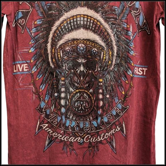 Reversible AFFLICTION Warpath American Customs Warlord Native T-Shirt Red Men S - Picture 6 of 10